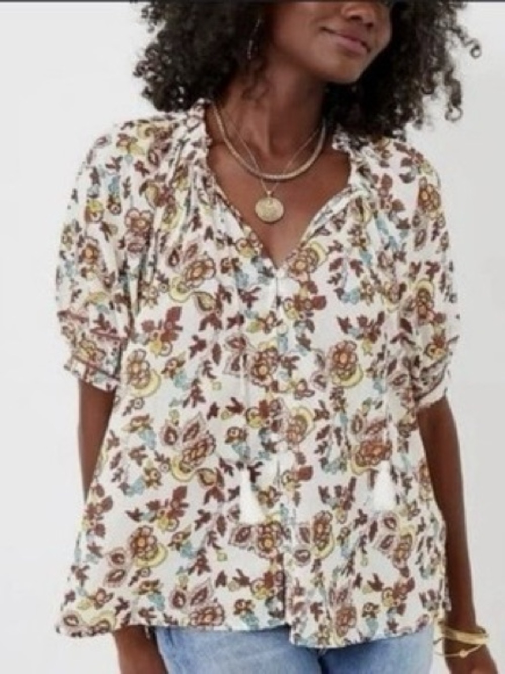 Cleobella Iris Blouse with Brown, Yellow & Blue Accents